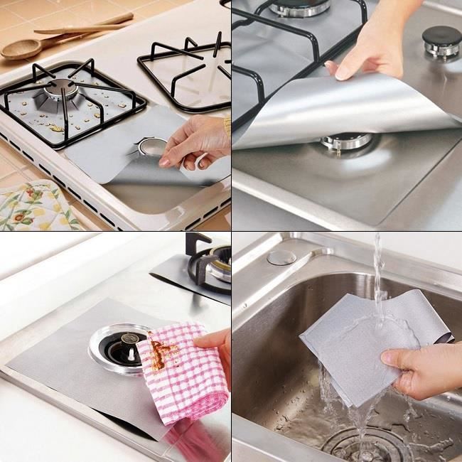 SIMPLISIM Set 4 Feuille Aluminium Protection Gaziniere Protege Plaques