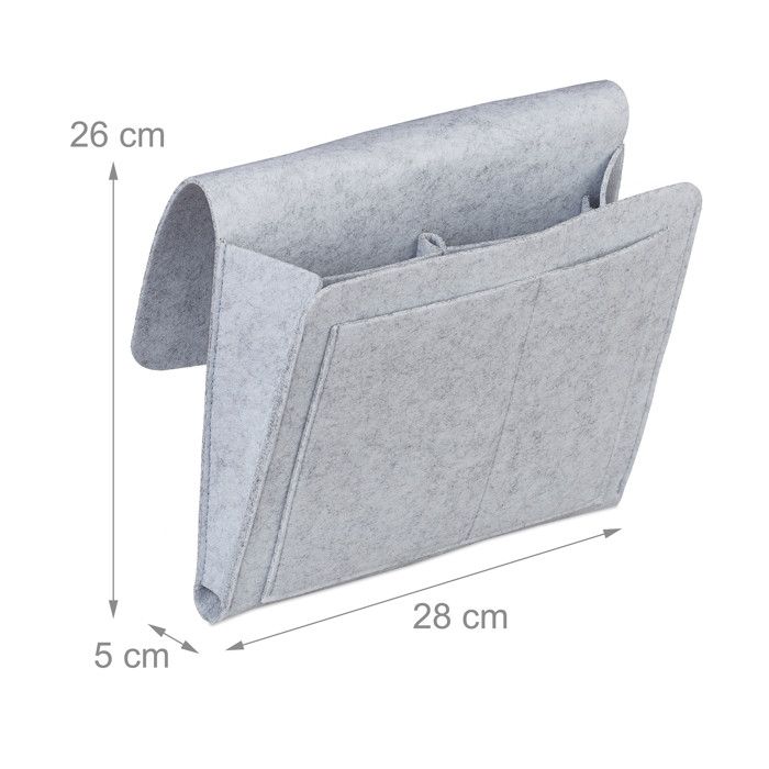 Relaxdays Organisateur De Lit / Canapé En Feutre – 5 Compartiments, Pochette Suspendue 26x28x5 Cm, Blanc – Rangement Télécommande, Livre, Téléphone