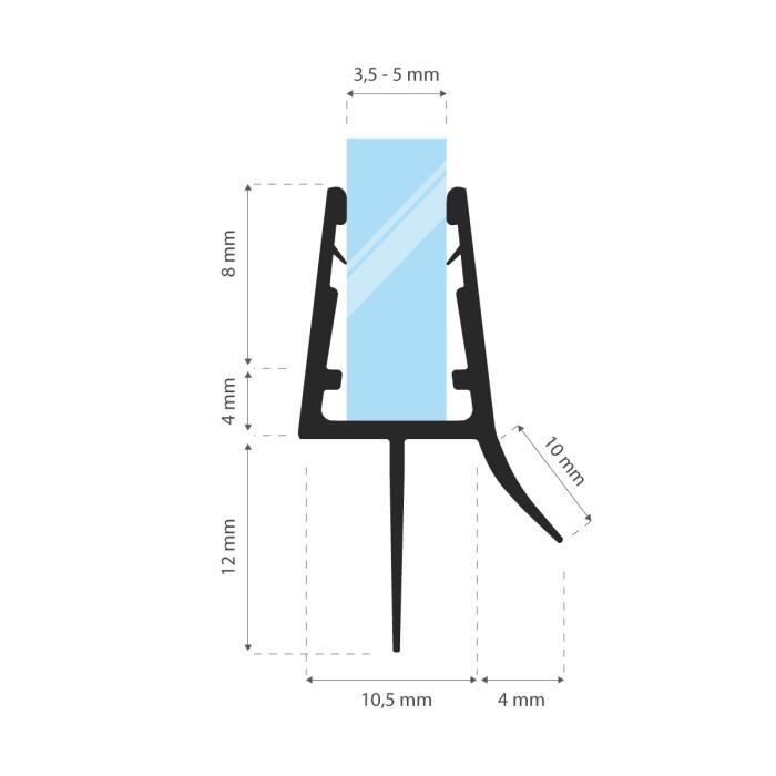 Joint de douche UK04 pour la vitre de l'épaisseur 3,5-5 mm - Steigner