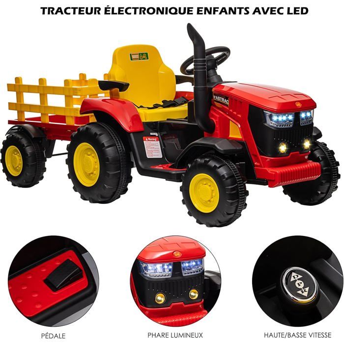 Véhicule électrique pour enfant GENERIQUE Tracteur Électrique Enfants 12V Avec Remorque Amovible Double Moteur 35W, 6 Pneus, Musique, Phares LED, Klaxon Pour 3 Ans+ Bleu
