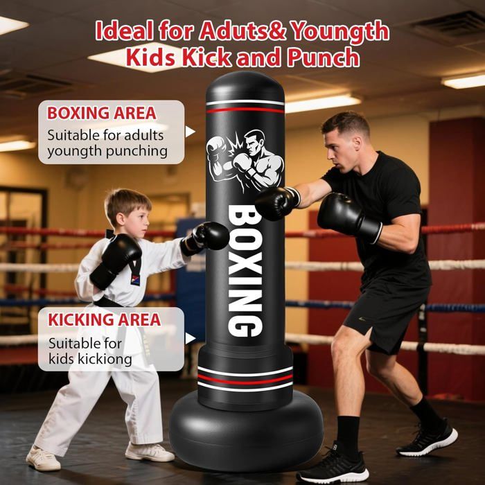 Sac De Frappe Gonflable 190 Cm – Avec Gants Et Pompe, Pour Boxe, MMA, Karaté, Fitness (adulte Et Enfant)