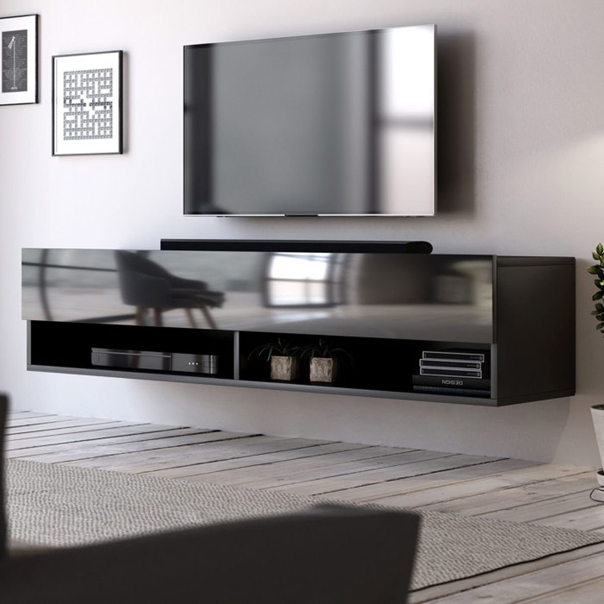 Meuble Tv Suspendu Noir Mat