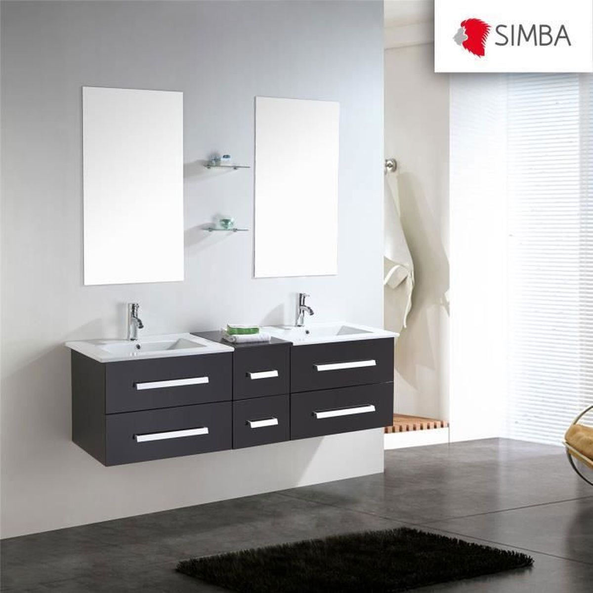 Meuble Salle De Bain 150 Cm Noir Achat Vente Pas Cher