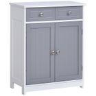 Meuble de Rangement kleankin Armoire de Salle de Bain, Placard avec 2 Portes 2 Tiroirs - 60 x 30 x 75 cm - Gris et blanc