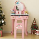 ALIGHTUP - Ensemble de coiffeuse et de chaises pour enfants avec 7 jouets de maquillage pour faire semblant - Rose