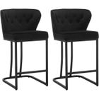 WOLTU Lot de 2 Tabourets de Bar en Velours, Chaise Ergonomique pour Cuisine, Salon, Pieds en Métal, Noir W0ATT0078-2