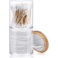 Porte-tampon cosmétique jetable en coton avec couvercle de miroir en bambou, Empilable, Organisateur de coiffeuse, Transparent