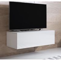 Meuble TV - DESIGN AMEUBLEMENT - LUKE H1 - Porte(s) - Blanc - Finition brillante