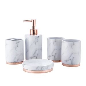 distributeur de savon compos/é de porte-savon 4 pi/èces set de salle de bain complet Homevibes Set daccessoires pour salle de bain porte-brosse et gobelet set de salle de bain en c/éramique