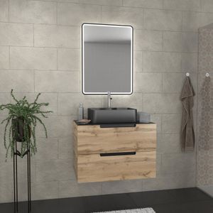 MEUBLE VASQUE - PLAN Meuble salle de bains 80 cm 2 tiroirs - Chêne et n