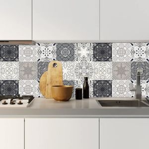 CARRELAGE - PAREMENT Autocollants Pour Carrelage Blanc Noir Mandala Col