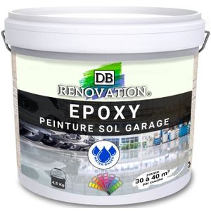 PEINTURE - VERNIS 4,5 kg Blanc - RESINE EPOXY Peinture sol Garage béton - PRET A L'EMPLOI - Trafic intense - Etanche et résistante