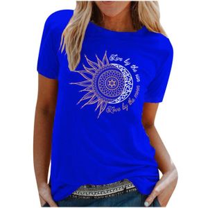 T-SHIRT T-Shirt Imprimée D'Été Pour Femmes À Manches Courtes Tops Décontractés Bleu