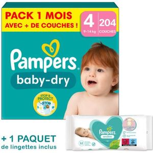 COUCHE Couches Pampers Baby-Dry Taille 4 - Pack 1 mois 204 couches