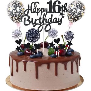Figurine décor gâteau Happy 16Th Birthday Cake Topper 16 Ans Garçon Fille Cake Topper 16E Anniversaire Noir Cake Topper 16E Anniversaire Garçon Gâ[u7541]