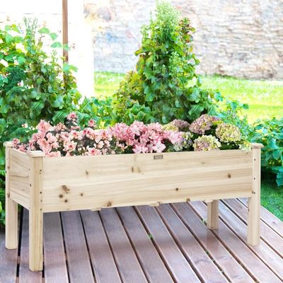 GOPLUS Jardinière Surélevée Avec Treillis, Bac à Fleurs Extérieur En Bois Avec Compartiments