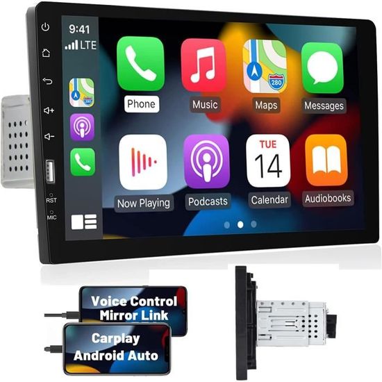 Autoradio 1 DIN 9" Tactile Bluetooth – Mirror Link IOS/Android, Caméra Recul, Commande Volant, FM/USB