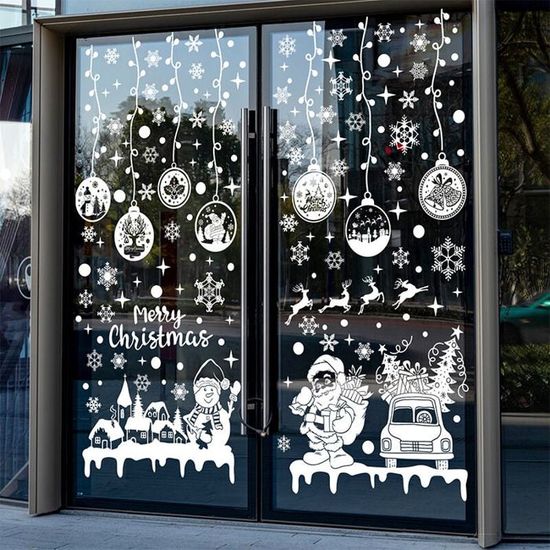 129 Pièces Stickers Noël Fenêtre Electrostatique XXL - Grand Autocollant Réutilisable Sapin Flocons