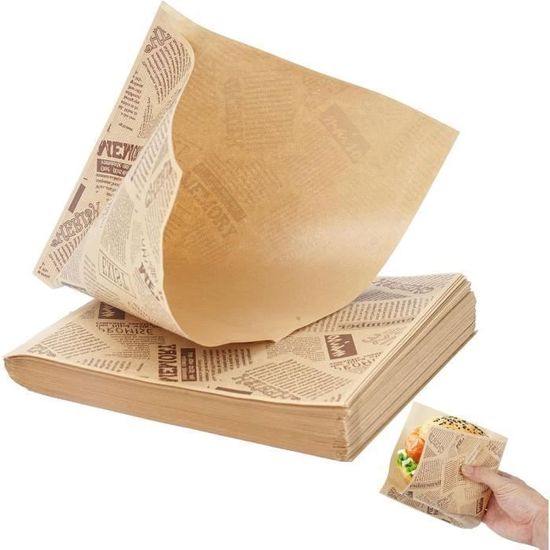 100 Feuilles Papier Ciré 25x25cm, Emballage Alimentaire pour Cuisson, Style Vintage, Papier Sulfurisé pour Camping, Frites, Burger, Pizza, Pain, Sandwich
