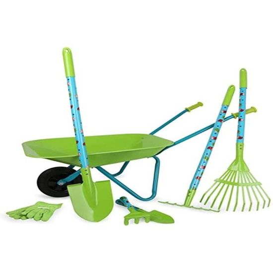 Small Foot Kit Jardin Enfant Bois/Métal - Brouette, Bêche, Râteau - À Partir De 3 Ans - Jeu Éducatif