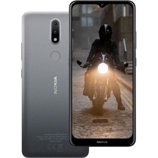 Téléphone portable NOKIA 2.4 avec finition grise, écran 6,5 "HD +, 4G, Dual SIM, Android 10, processeur MediaTek Helio P22 octa-core