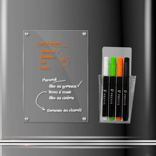 Tableau Magnétique Frigo Transparent A4 Effaçable à Sec - 4 Marqueurs Inclus - Organisation Familiale