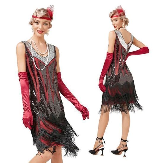 Robe Gatsby Femme Annee 20 Longue Robe Flapper Charleston Vintage Robe de  Bal Robe de soirée Robe de Cocktail Paillettes Femme pour années 20 Gatsby