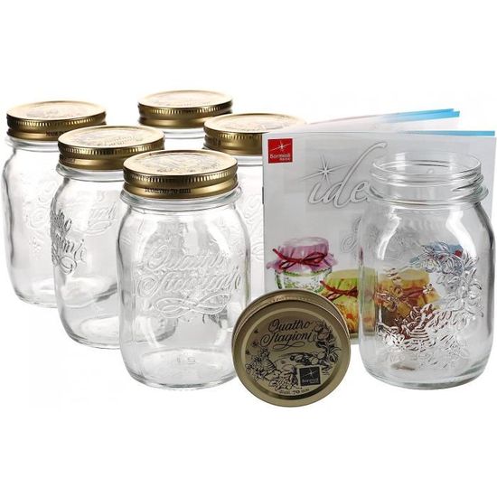 Bormioli Rocco Bocaux à Confiture Quattro Stagioni 250 Ml Lot De 12 Avec Couvercles Dorés
