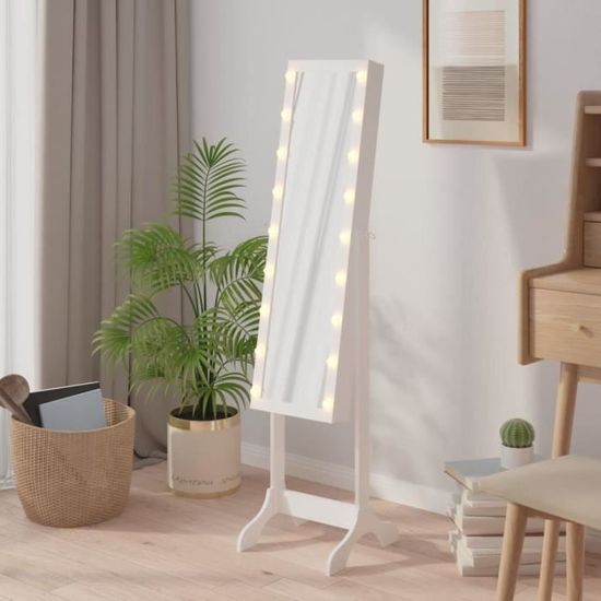 Miroir Blanc Sur Pied 140x41 Cm - Miroir En Verre Trempé Pliable Pour Chambre Et Salon