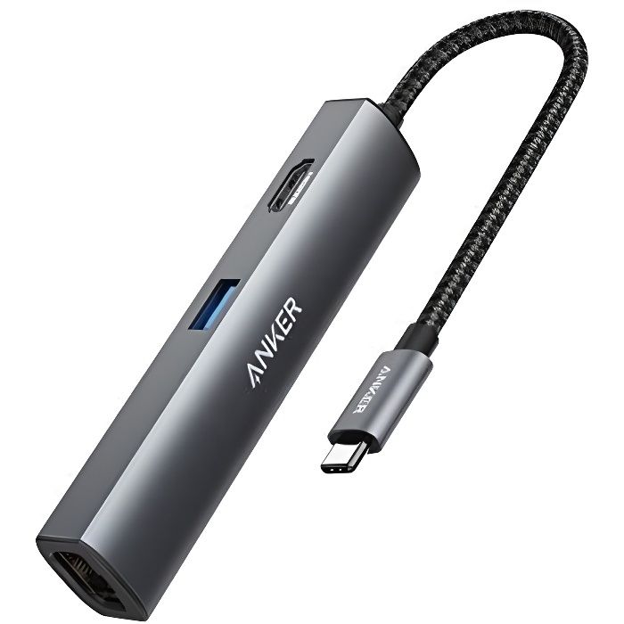 Anker Hub USB-C 5 en 1, Adaptateur USB-C avec avec 1xHDMI 4K, 1 Port Ethernet, 3 Ports USB 3.0, pour MacBook Pro, iPad Pro, XPS,