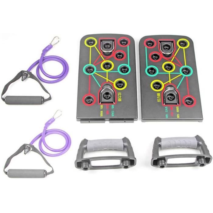 Planche de Musculation Multifonction avec Support et Bande Résistance, Appareil de Fitness et Push Up Board Pliable avec