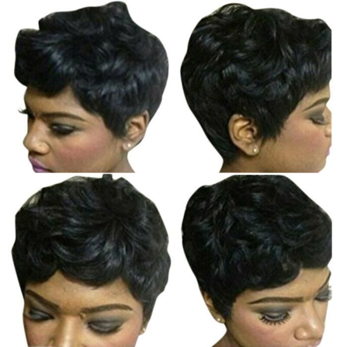Perruques courtes noir bouclées Pixie pour femmes faux cheveux africaines
