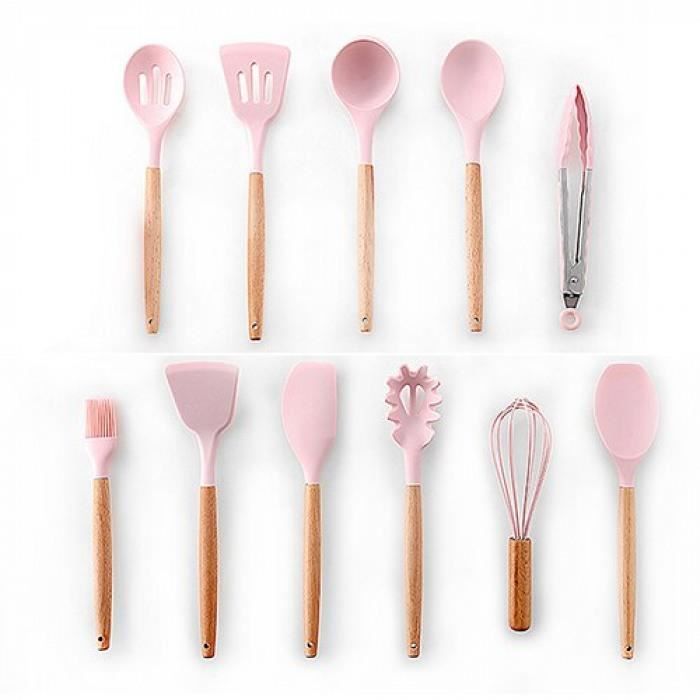 Version Rose 11PCS - 12 Pièces Ustensiles De Cuisine En Silicone Set Résistant À La Chaleur Antiadhésifs Outils Cuisson Avec Boîte