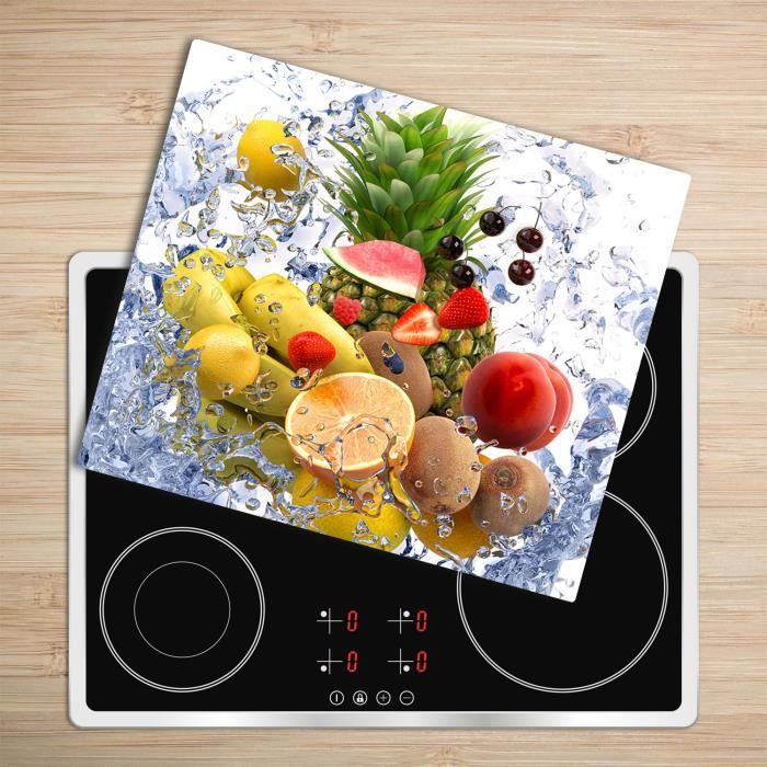 Tulup Glass Planche à découper avec couvercle protecteur pour cuisine résistant chaleur 60x52 cm - „Fruits Et Eau”