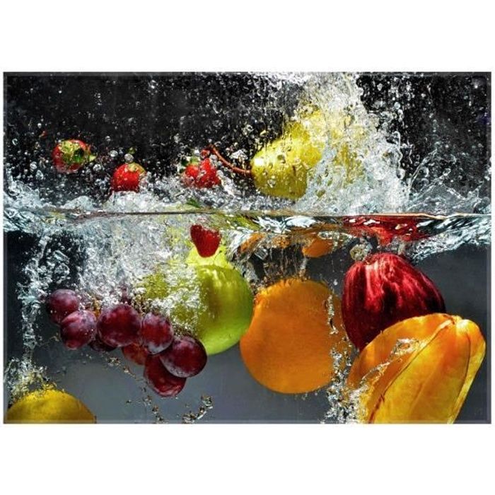Crédence de cuisine, verre trempé imprimé, épaisseur 6mm, dim : 90x65cm , Fruits sous l'eau