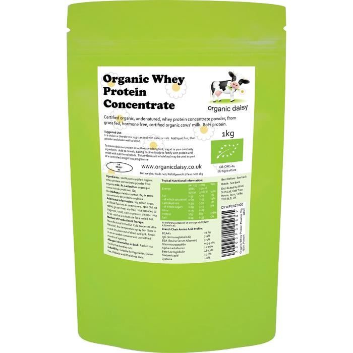 Amaigrissement et perte de poids Bio Lactosérum Poudre de Protéine 1 kg Nourri à l'herbe Naturel Organic Whey Protein Co 552854