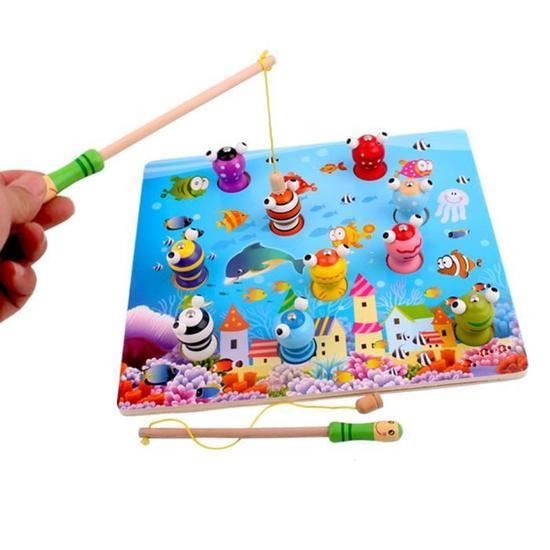 3D Jouet en bois de Jeu de Pêche Magnétique Jouet d’Eveil pour Bébé Premier Age Jouet Educatif