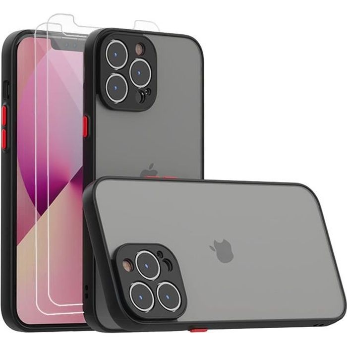 Coque Pour iPhone 13 Pro Max (6.7') Protection Ultra Fin Silicone Noir + 1 Verre Trempé