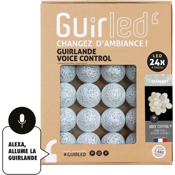 Guirlande lumineuse wifi boules coton LED USB - Commande Vocale - Maison connectée - Amazon Alexa & Google Assistant - 24 boules 2,