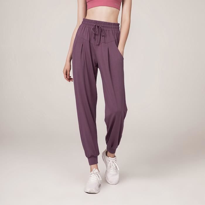 Super Doux Femme Pantalon Harem Yoga-Pilates Bouffant Large Bande Stretch a la Taille Floral Imprime Taille Haute-XL-Violet