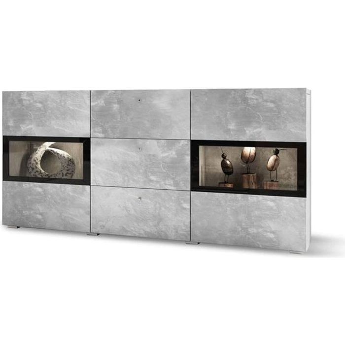 Commode buffet BAROS avec 2 portes et 3 tiroirs béton clair
