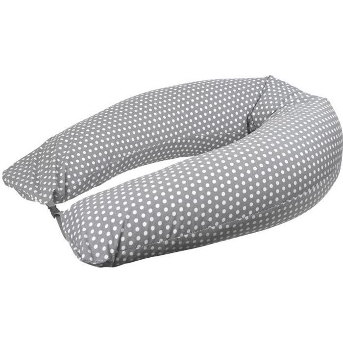 Coussin d'allaitement et de grossesse évolutif 180 cm déhoussable avec remplissage microbilles - Gris pois