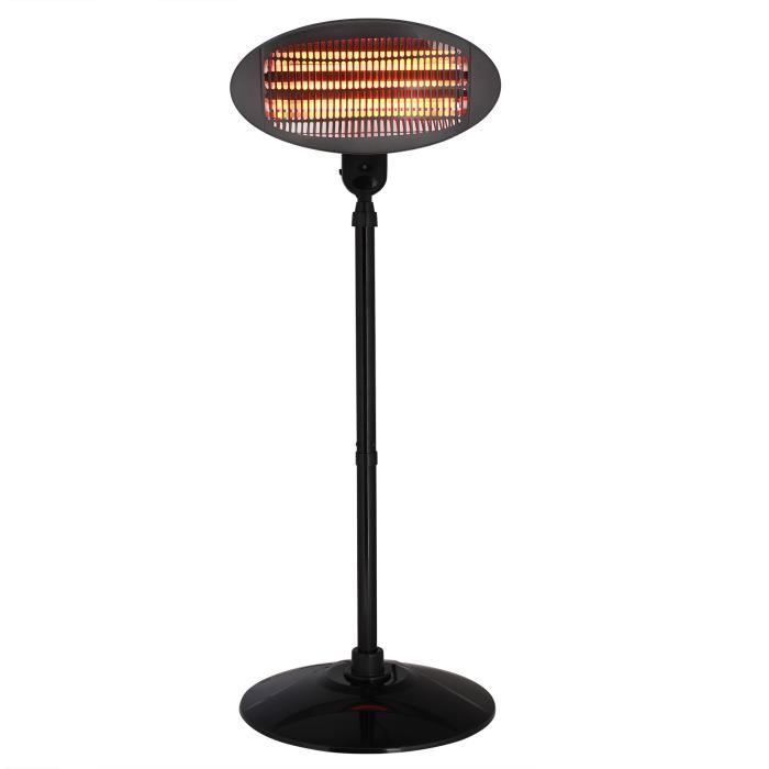 Parasol chauffant projecteur max. 2000W noir-gris intérieur extérieur 3 niveaux de chauffage IPX4 pied tête inclinable réglable