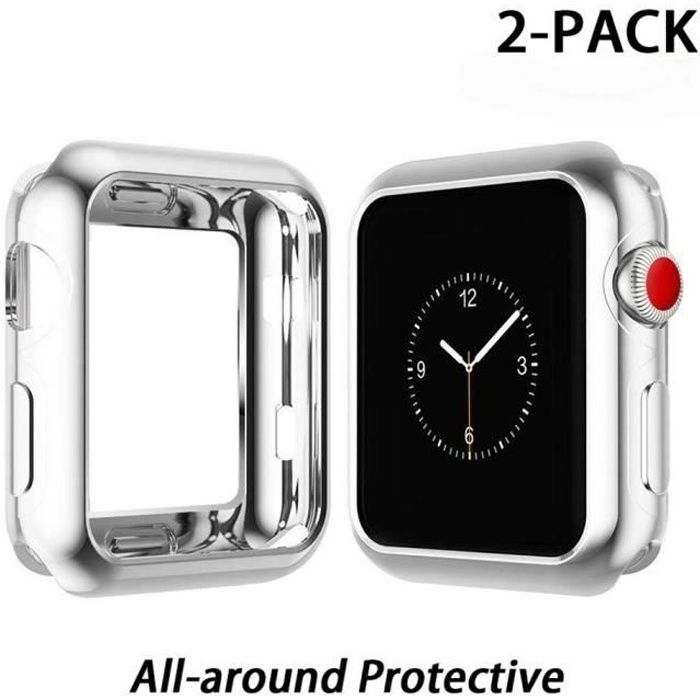 Coque pour Apple Watch 38mm iWatch Série 3 / 2 /1 Protecteur d'écran TPU Ultra Mince Protection (1 Argent + 1 Transparent)