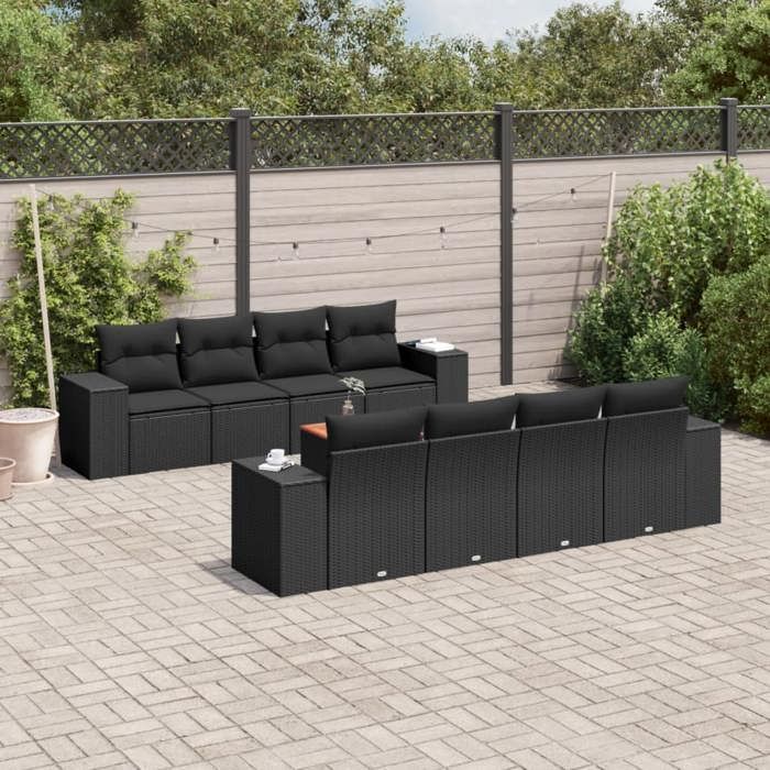 Salon De Jardin 5 Pcs Avec Coussins Noir Résine Tressée Acacia Vidaxl à Prix