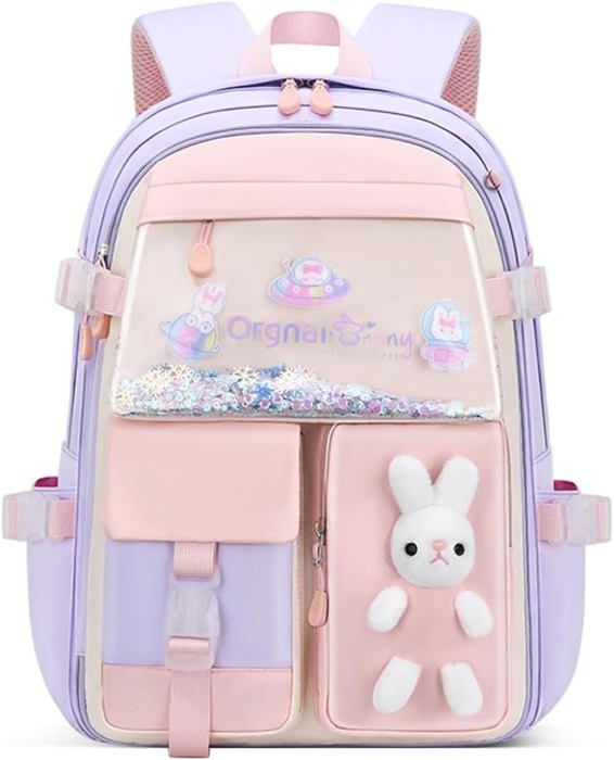 Sac à Dos Kawaii Lapin Pour Filles - Sac École Primaire Mignon Violet Ou Rose