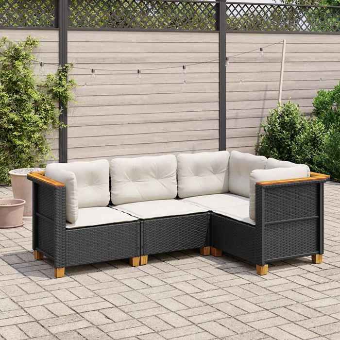 vidaXL Salon de jardin 4 pcs avec coussins noir résine tressée 3261797