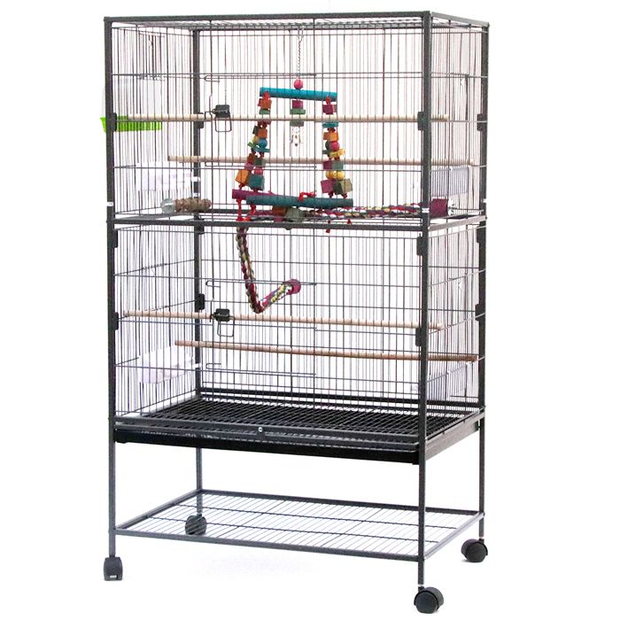 Meilleurs prix pour Cage Oiseaux Volière portable à 2 niveaux Avec roulettes en Métal - ERROLVES - Noir - 78*52*132 CM