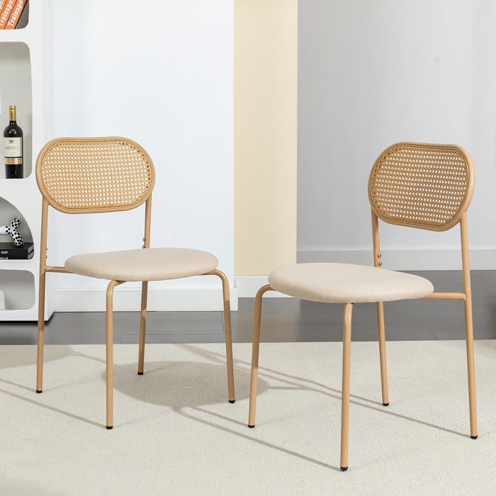 Chaises de Salle à Manger - Pieds en bois - avec coussin - Lot de 2- Rotin tressé à la main - bois
