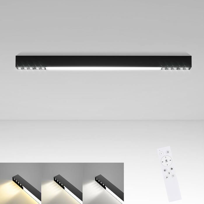 Homefire Plafonnier LED Salon - 80CM Long Plafonnier Cuisine 44W Noir Lampe de salon Moderne Lampe de bureau Dimmable avec